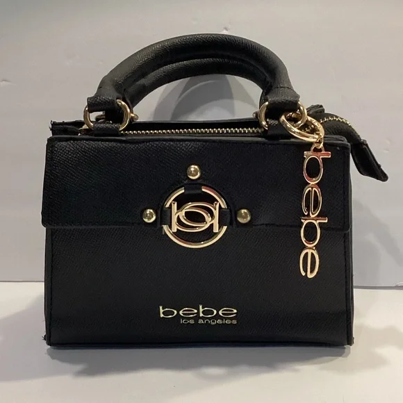 bebe Black Mini Top-Handle Satchel with Gold Hardware - Picture 1 of 6